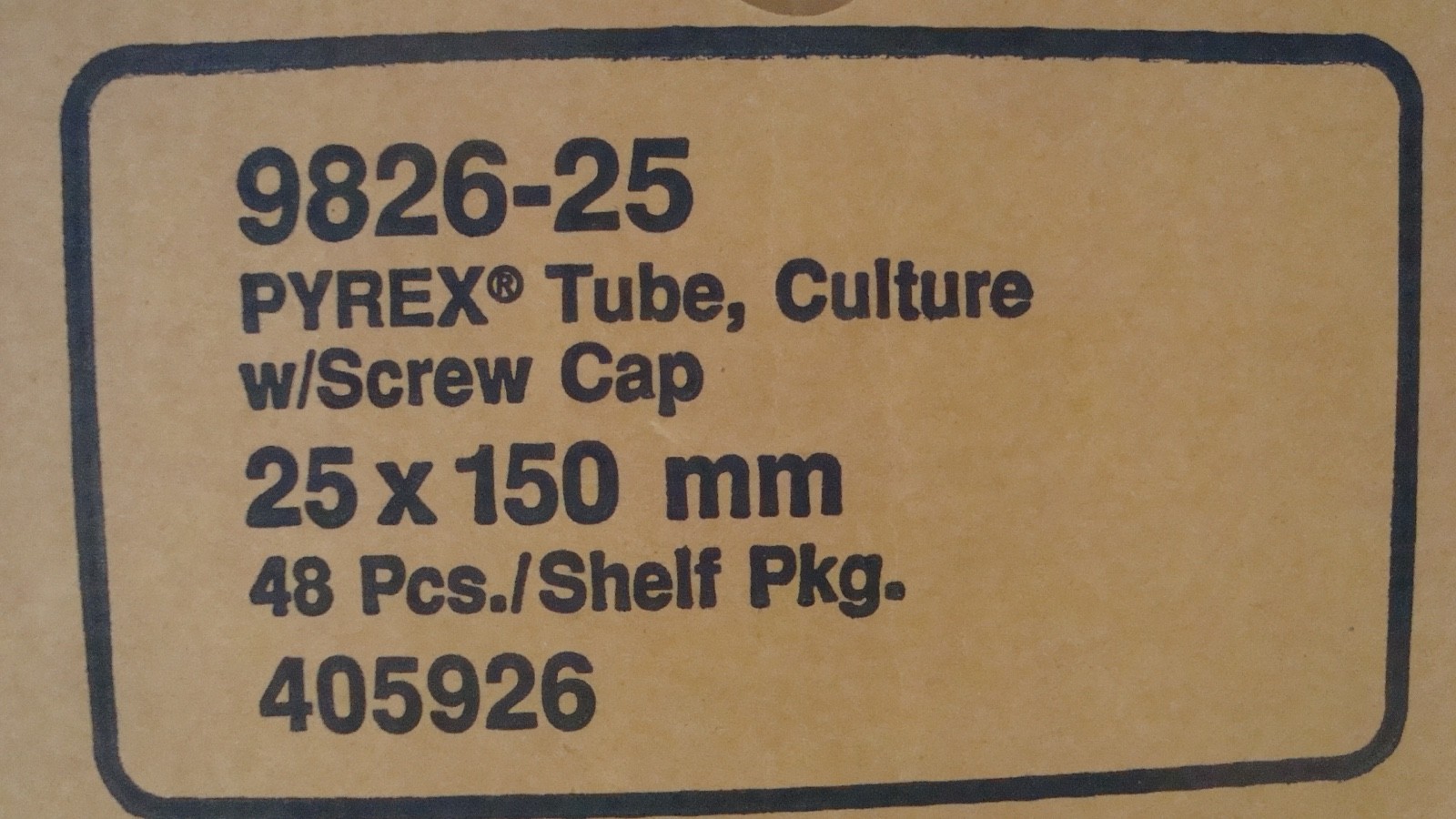 55 ml CULTURE TUBES Corning PYREX 9826-25 NEW OLD STOCK 48/box NIB