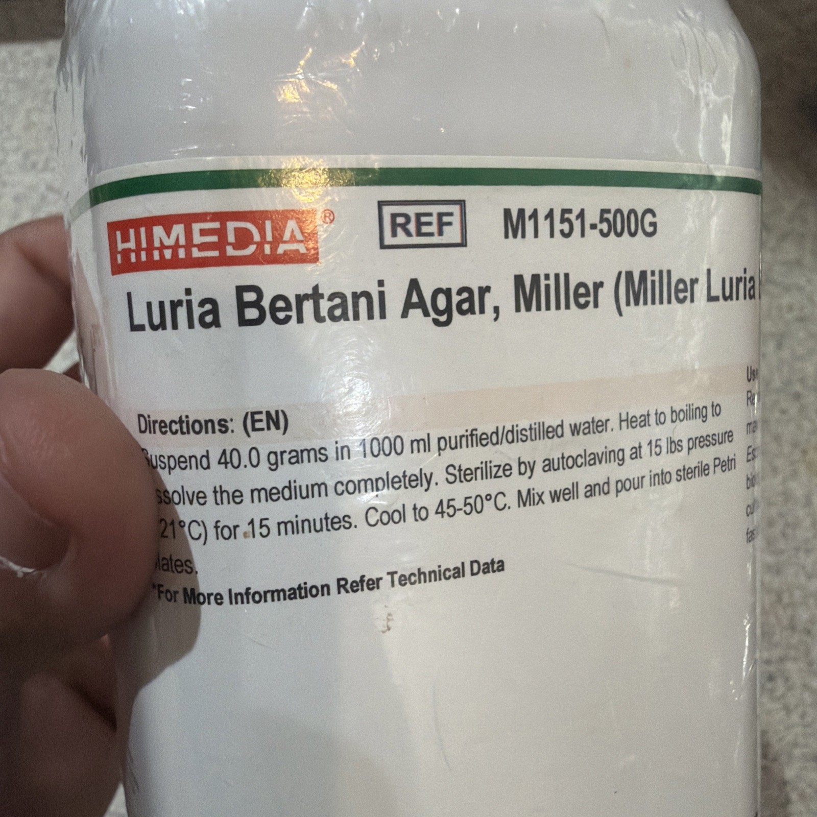 HiMedia Luria Bertani Agar Miller 500g | Laboratory Reagent M1151-500G USA SHIP!