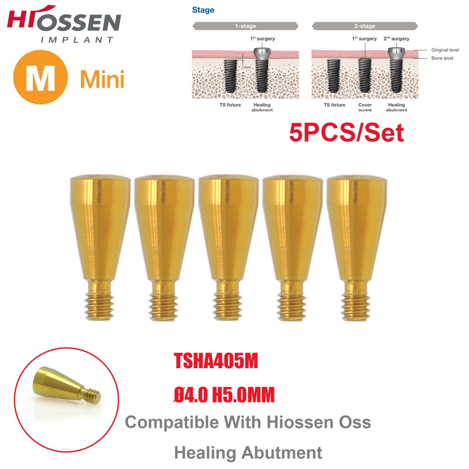 US 5Pcs Dental Healing Abutment Mini/Regular Hiossen Osstem ET TS Ti Implant Cap