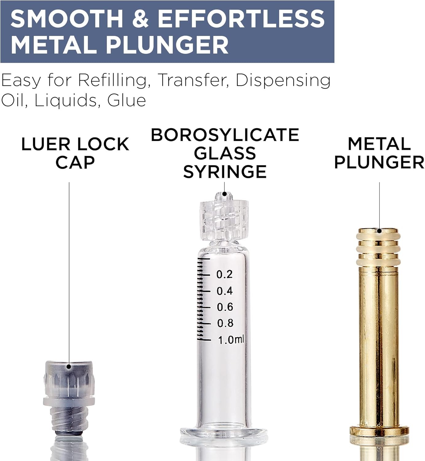 New 1ML Borosilicate Glass Tubes With Golden Metal Plunger for Liquid Glue Oil