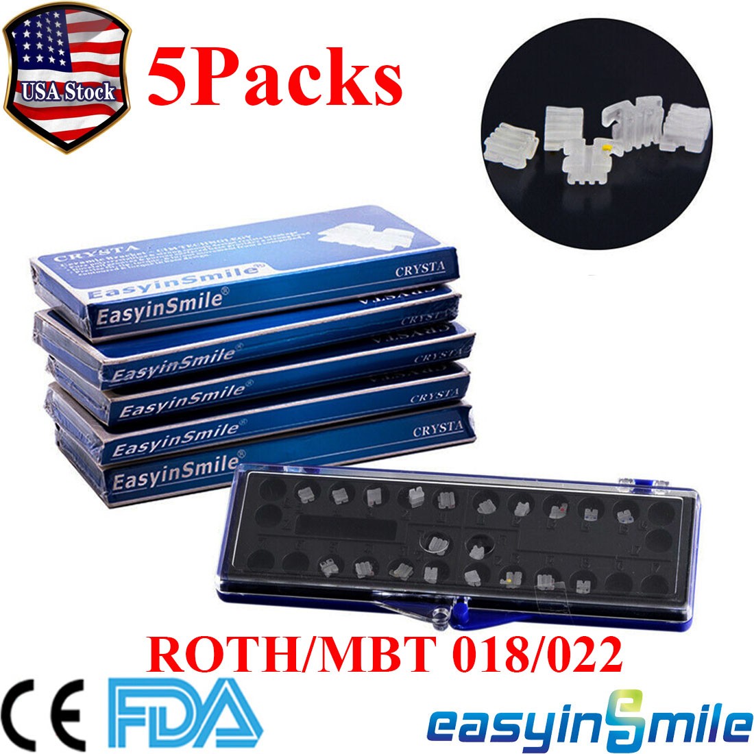 5XDental Orthodontic Ceramic MINI Brackets Clear Braces Roth MBT 018 022” 3/345