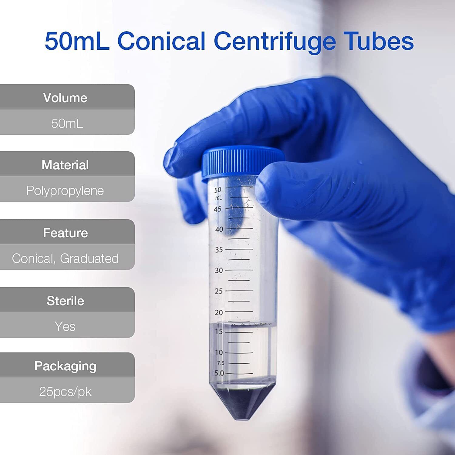 5000pcs Conical Centrifuge Tubes 50ml Sterile Polypropylene Screw Caps Graduated