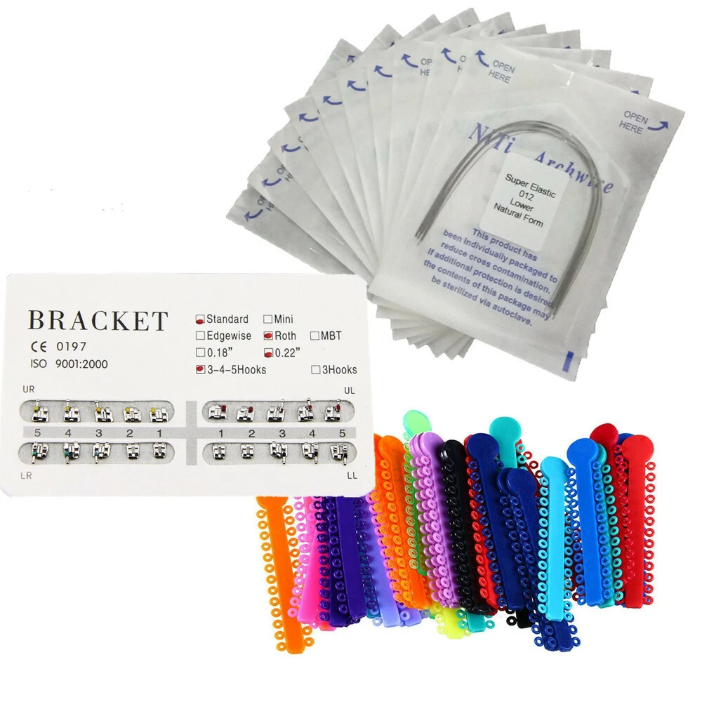 Dental Elastic NiTi Arch Wire Round Ovoid+Ligature Ties+Standard Roth 022 345