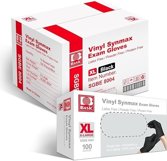 1000Pcs Medical Black Vinyl Exam Disposable Gloves Latex Free & Powder Free,XL