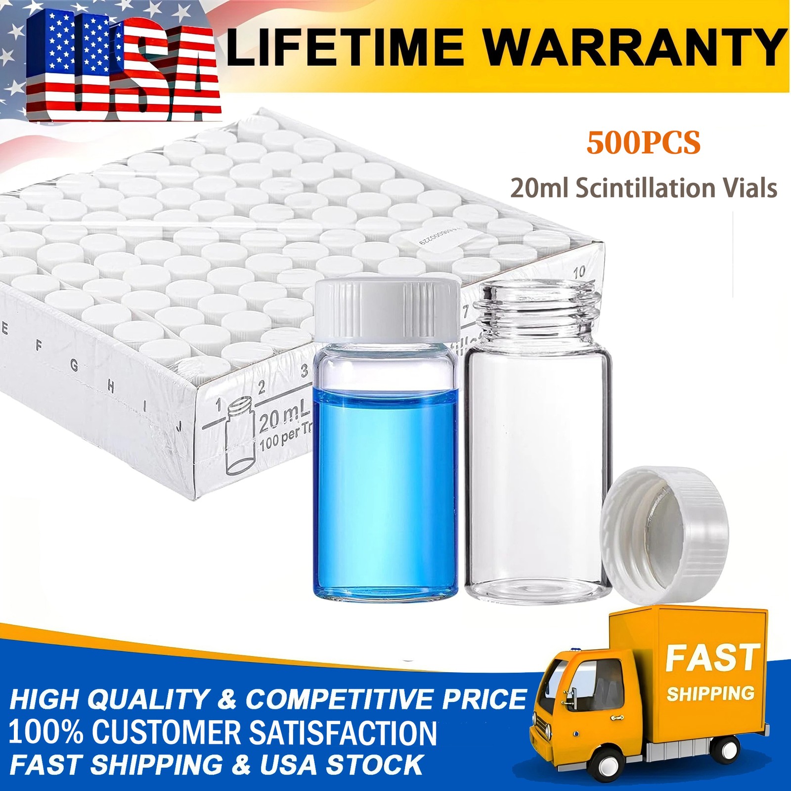 500pcs 20ml Scintillation Vials Borosilicate Glass Sample Vials Counting Vial ﻿