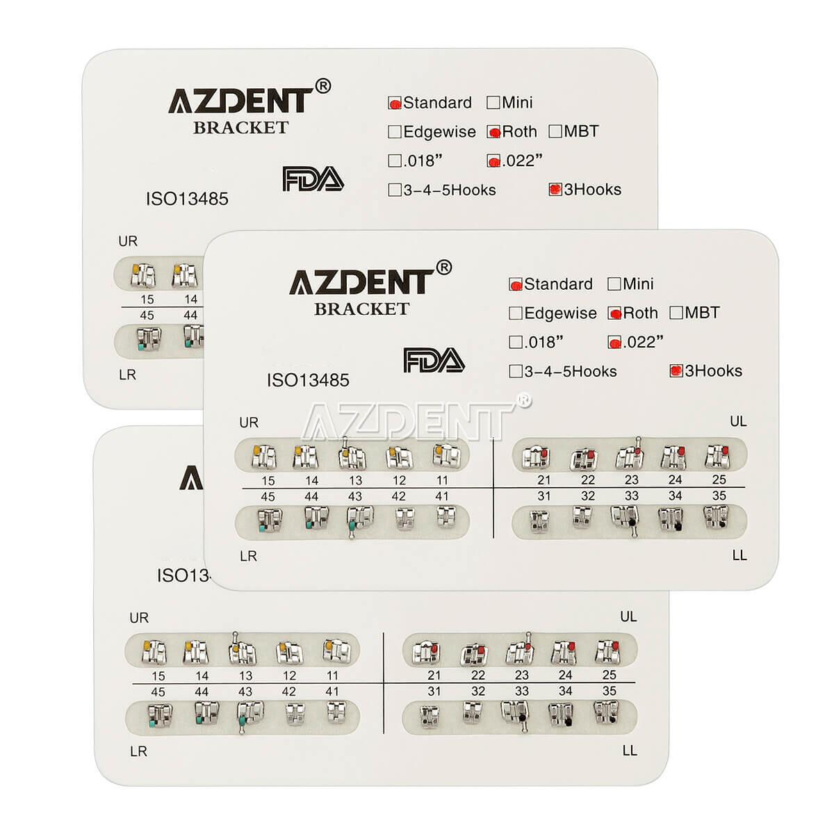 10 Packs Dental Orthodontic Bracket Brace Standard Roth 022 Hooks 3 Metal AZDENT