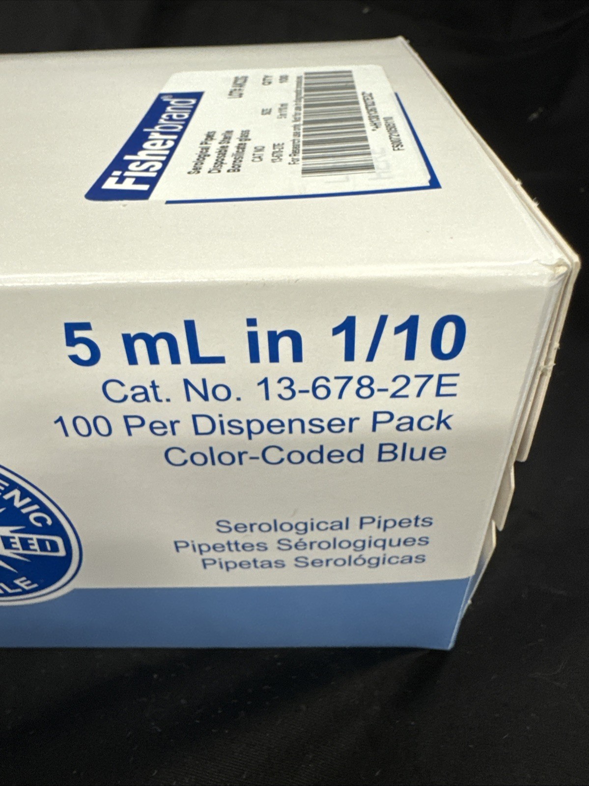 FisherBrand 5mL Borosilicate Glass Serological Pipettes Blue Sterile Qty 389