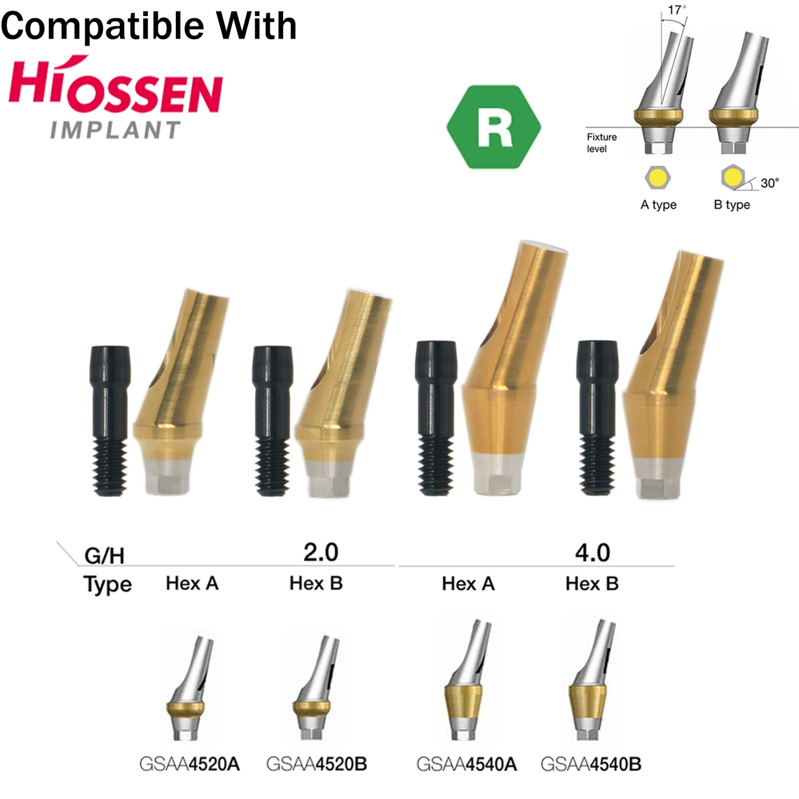 Dental Angled Abutment Fits Hiossen Osstem TS Mini /Regular Platform Ø4.5/5.0mm