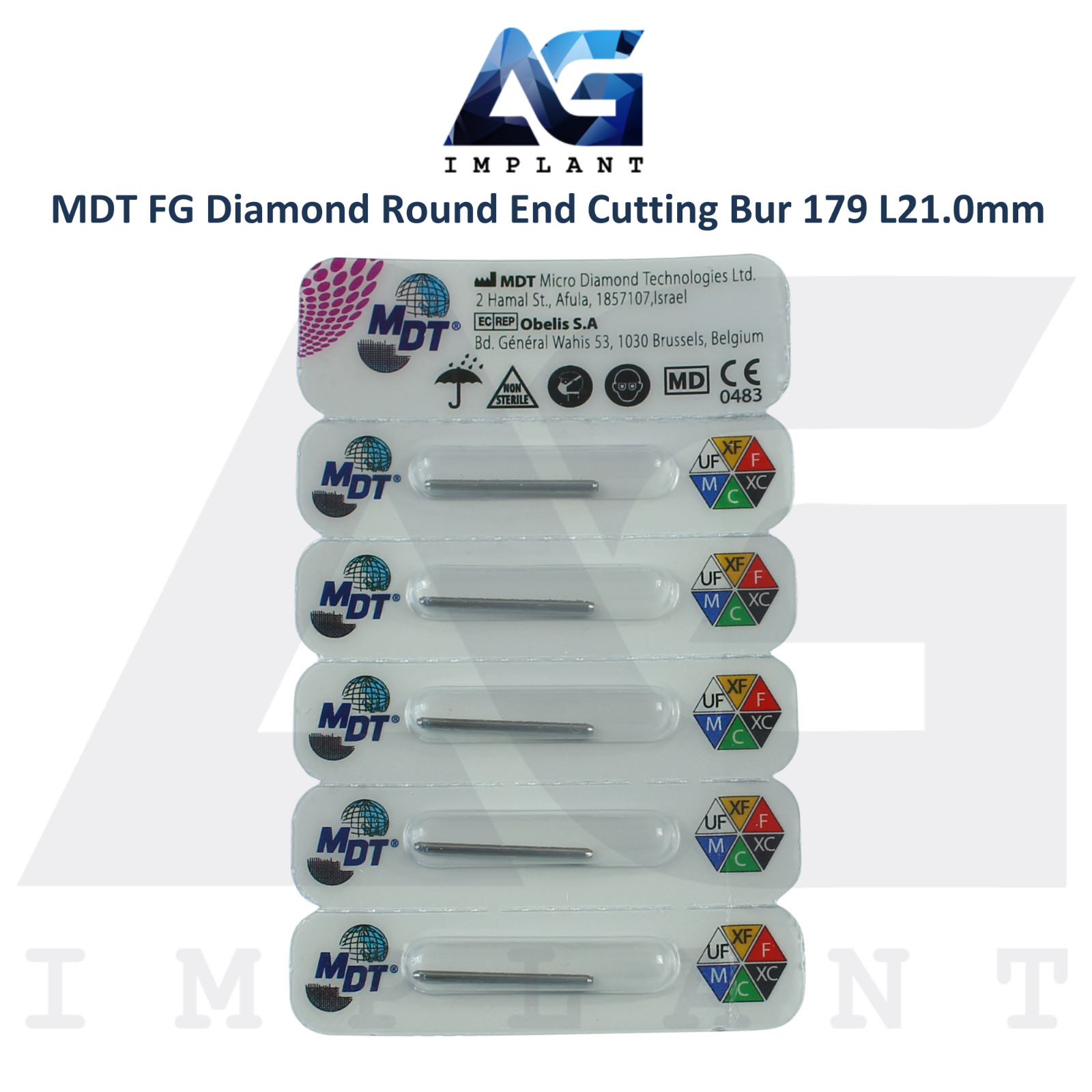MDT Dental FG Diamond Coated Round End Cutting Bur 179 L21.0mm Ø0.16mmX1.5mm