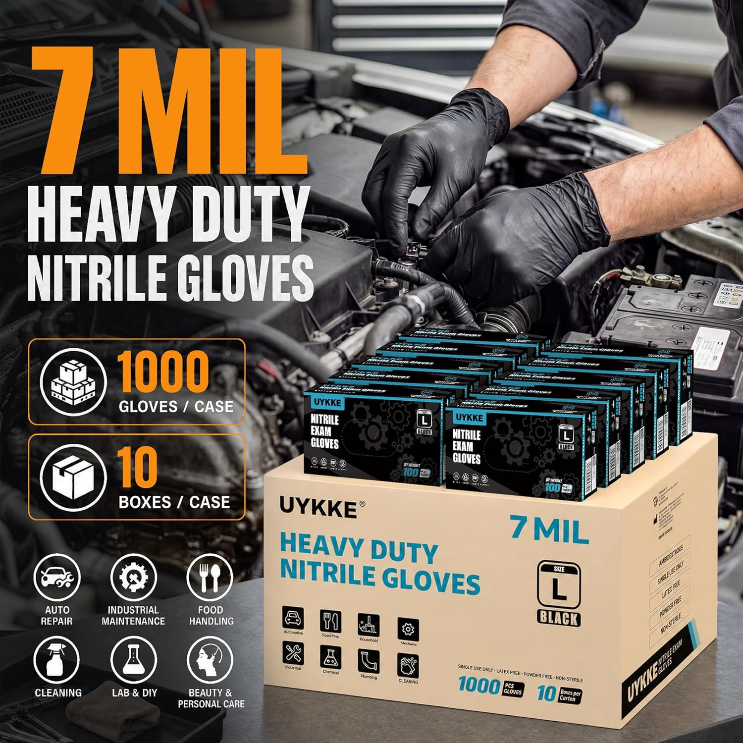 HEAVY DUTY 7 Mil Nitrile Black Gloves Disposable Latex Free Rubber Latex Cleanin