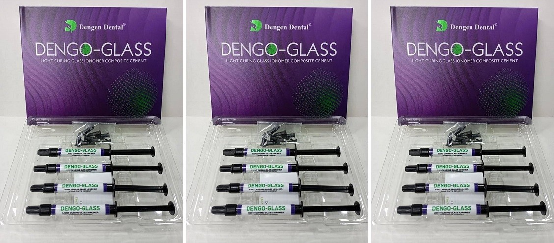 3 Kits of Dental DENGOGLASS Light Cured Glass Ionomer Restorative Cement 4 x 2gm