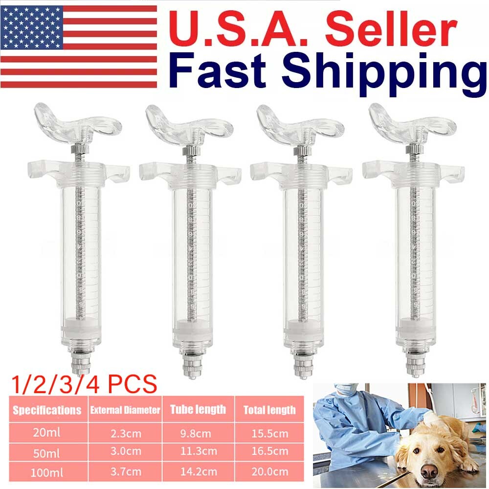 1/2/3/4 set 20/50/100ml Reusable Veterinary Syringe for Livestock Supply Tool US