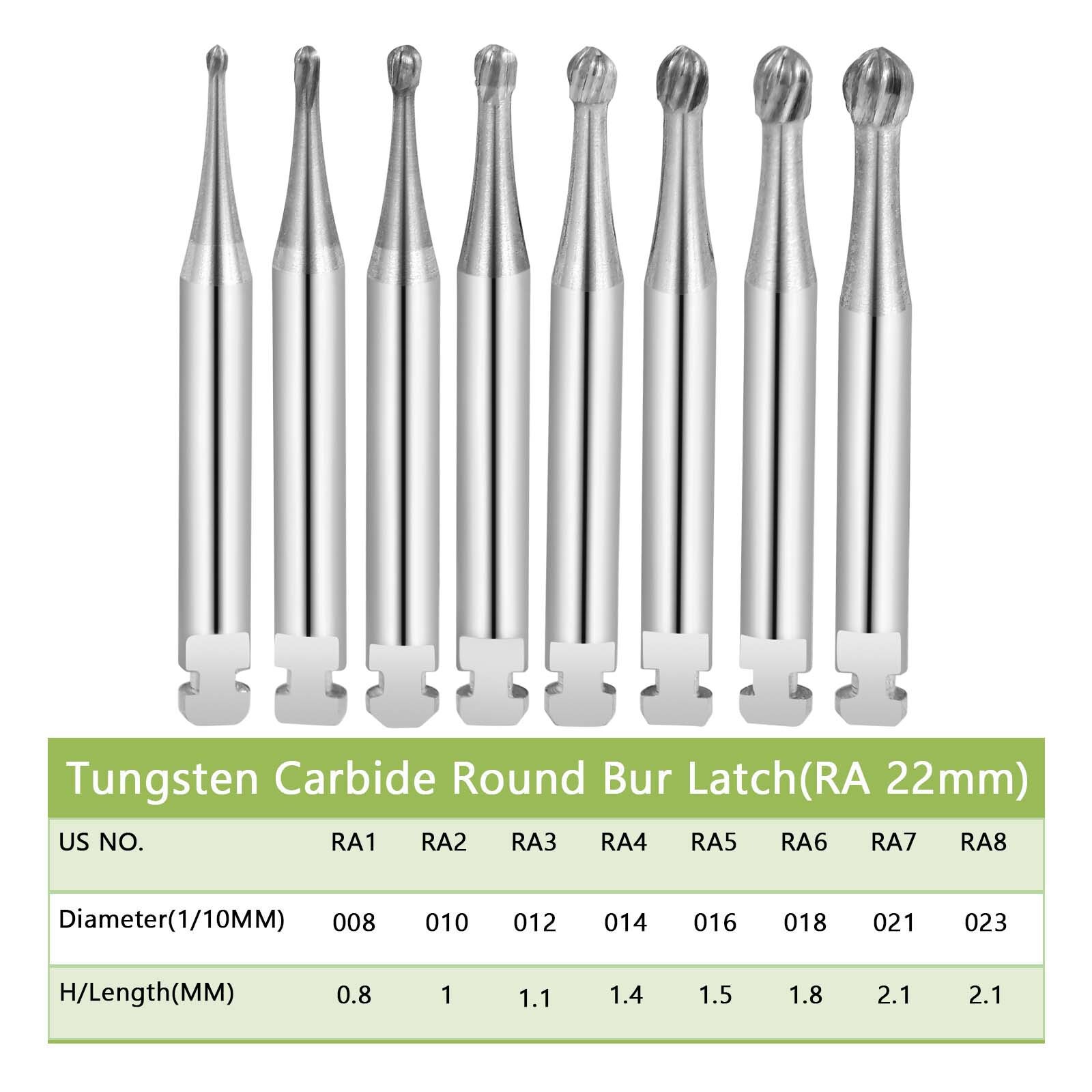 Dental Round Tungsten Carbide Bur for Slow Speed Latch Type RA 1# -RA 8# 6PCS