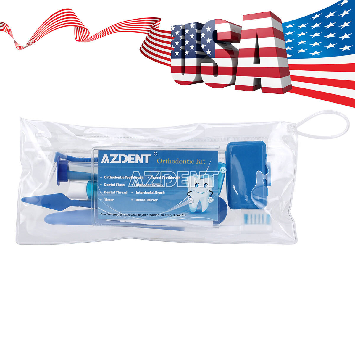 AZDENT Dental Orthodontic Oral Care Kit Hygiene Clean Tools Teeth Whitening Blue