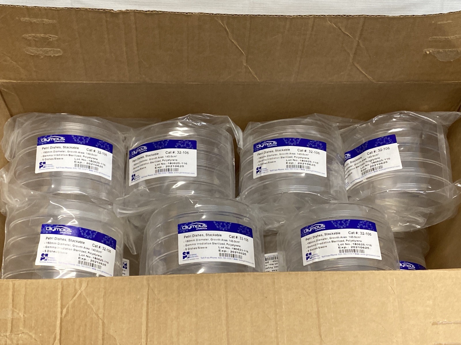 (75) GENESEE GenClone 143.0cm2 150x22mm PS Cell Culture Petri Dishes 5/Pk 32-106