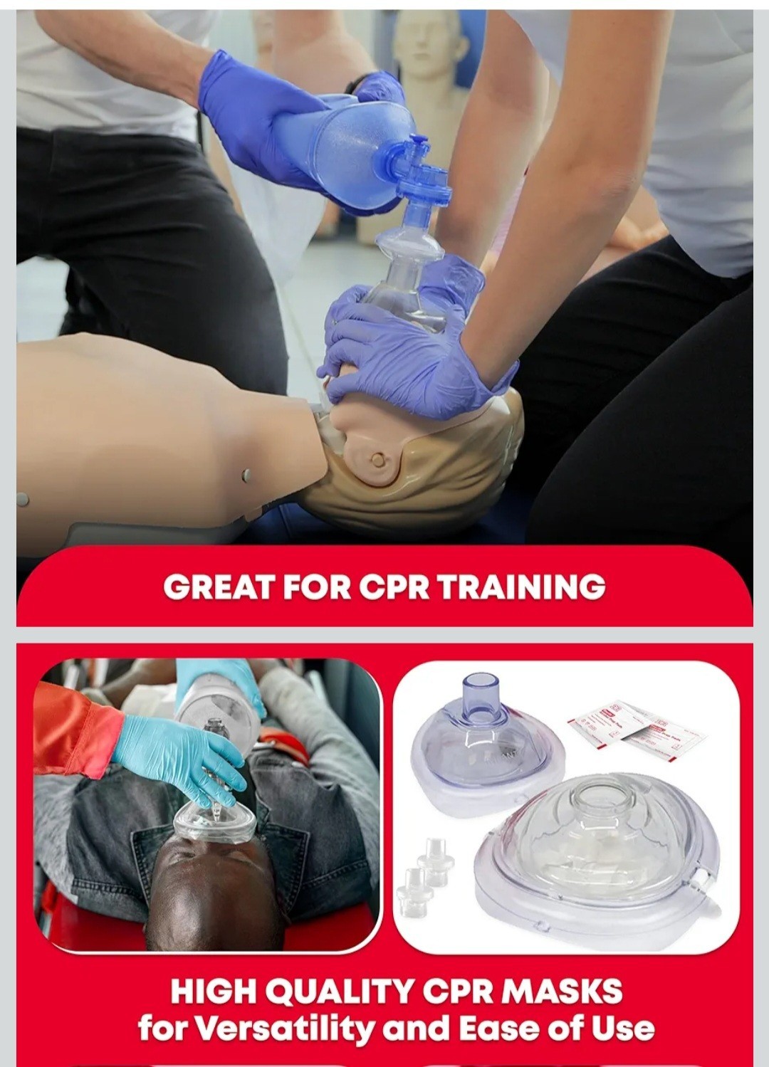 Ever Ready First Aid Adult and Infant CPR Mask Combo Kit with 2 Valves