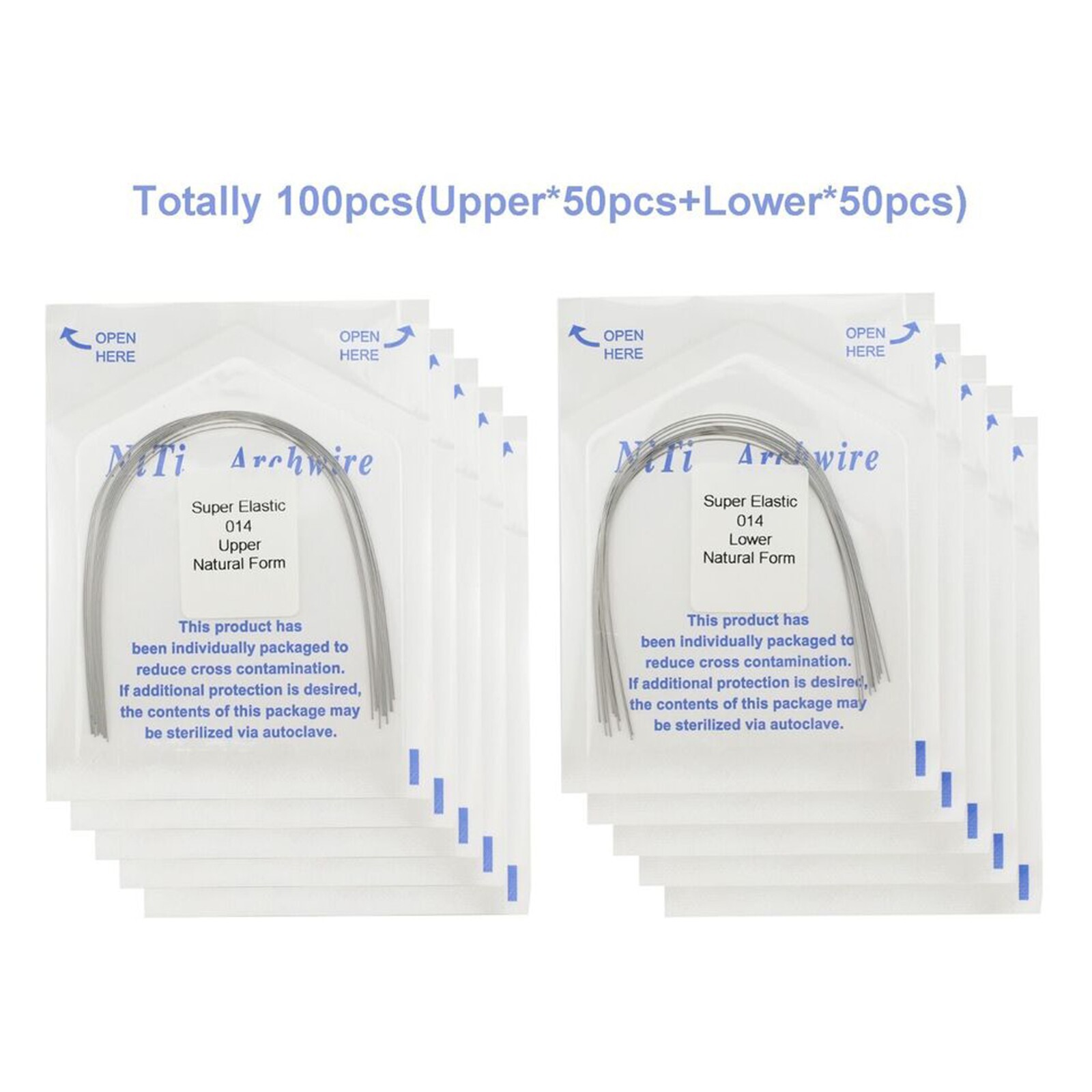 100pcs Orthodontic Arch Wire Niti Round Rectangular Super Elastic Natural Arcos