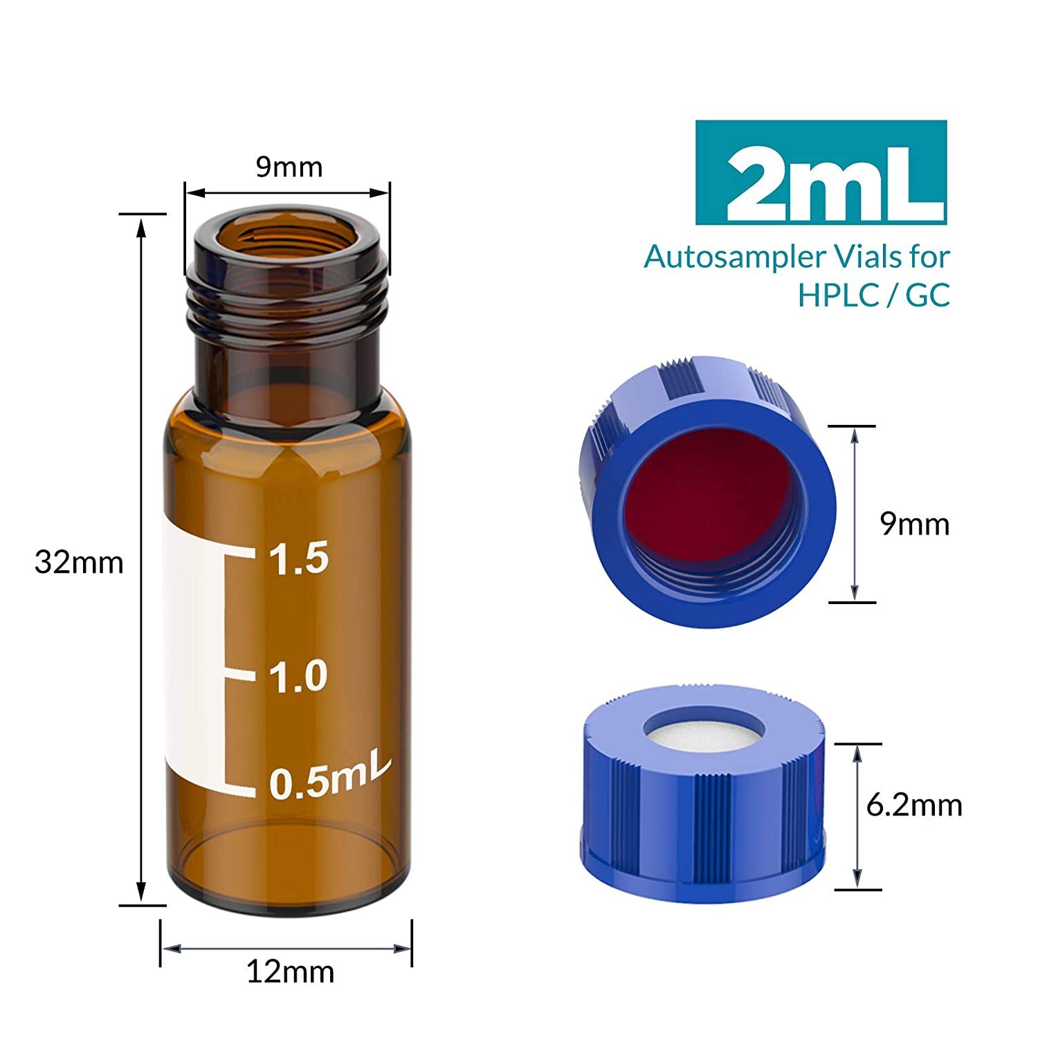 100PCS 2ml HPLC Autosampler Clear/Amber Vials 9-425 Screw Cap Vial Inserts 250uL