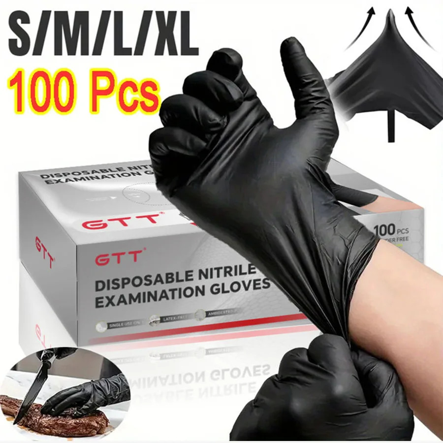 100/200/400/800Pcs Black Nitrile Examine Gloves Disposable 5MIL Medical Latex-Fr