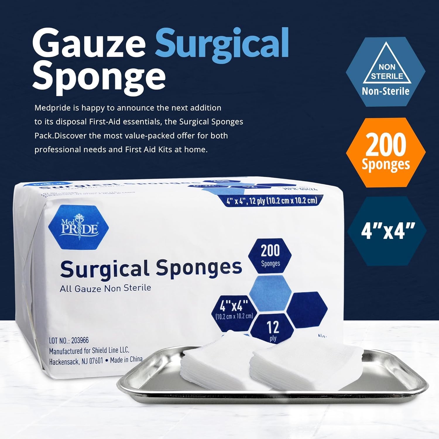 MED PRIDE 4”x 4” Gauze, 200 Surgical Sponges 12-ply 200 Count (Pack of 1)