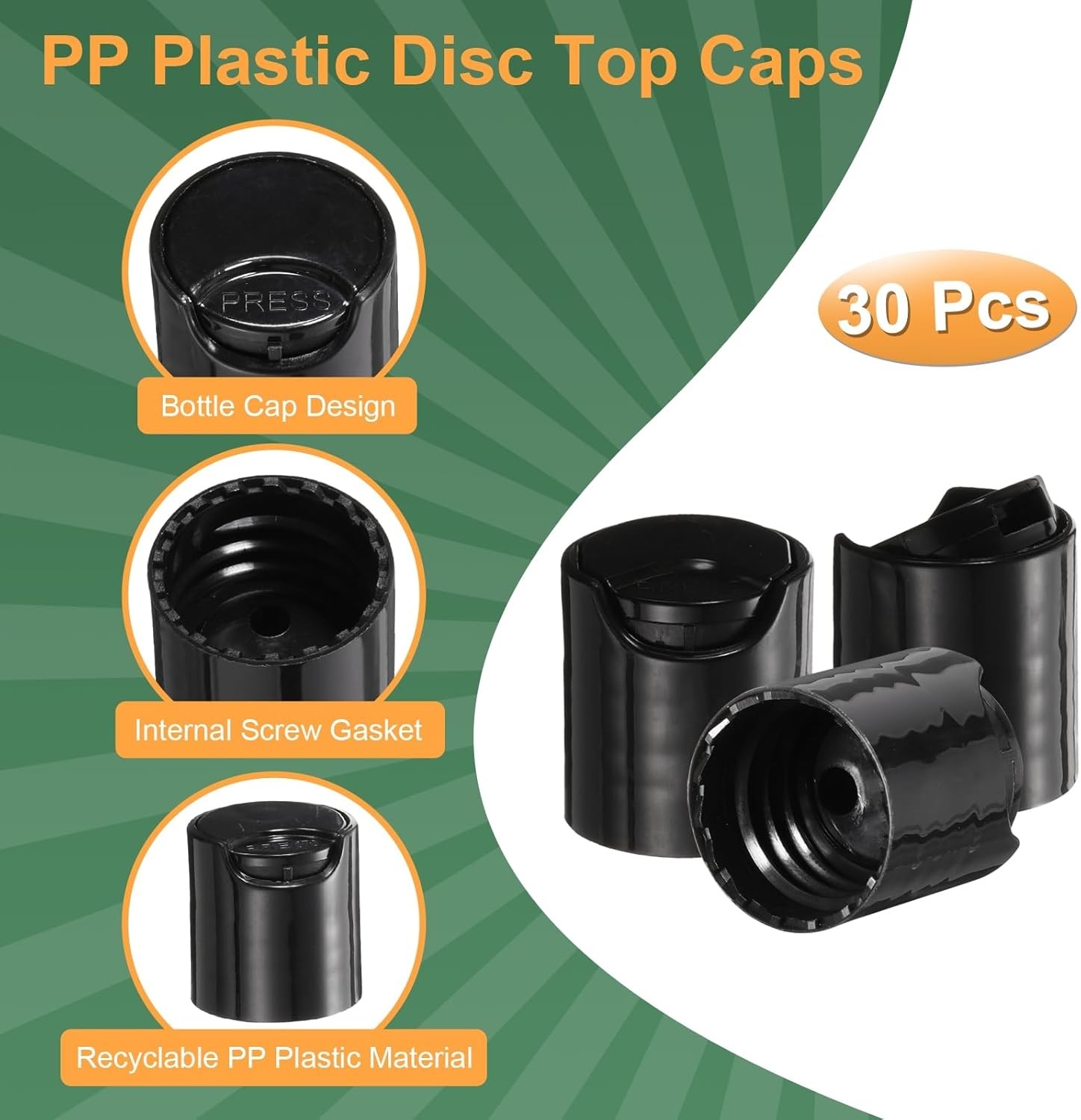 uxcell 30pcs PP Plastic Disc Top Caps, 20/410 Replacement Press 20/410, Black