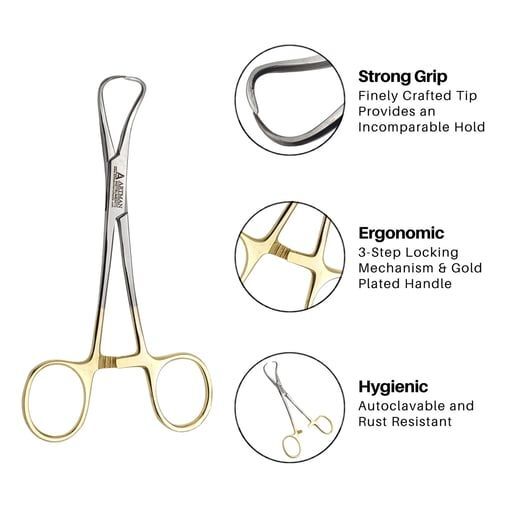 Artman Instruments 5″ Towel Clamp Backhaus Forceps, Gold Plated, 1/Pk