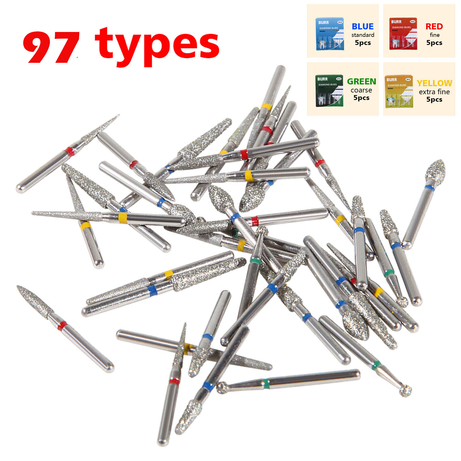 All Types Dental FG Diamond Burs for High Speed Handpiece Friction Grip 5pc/pack