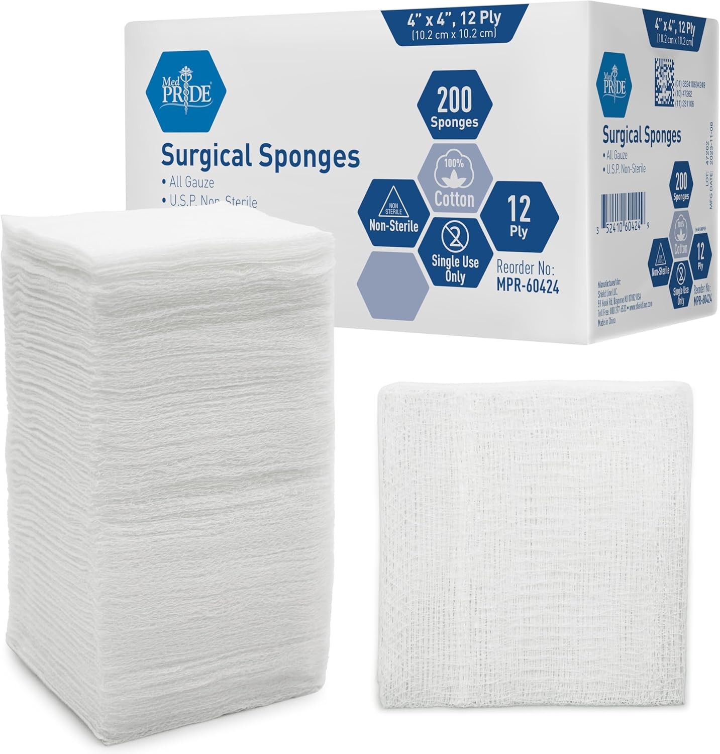 MED PRIDE 4”x 4” Gauze, 200 Surgical Sponges 12-ply 200 Count (Pack of 1)