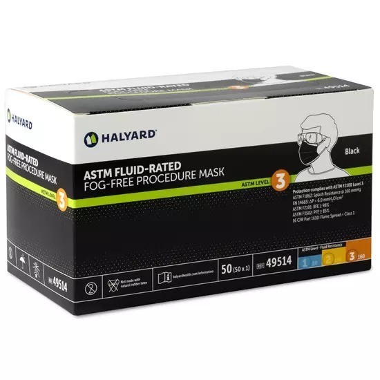 HALYARD* Procedure Mask ASTM Level 3 Black Box of 50