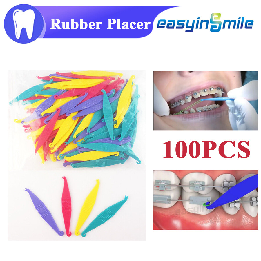 100pcs Dental Orthodontic Elastic Rubber Placer for Brace Elastic Band 4 Colors