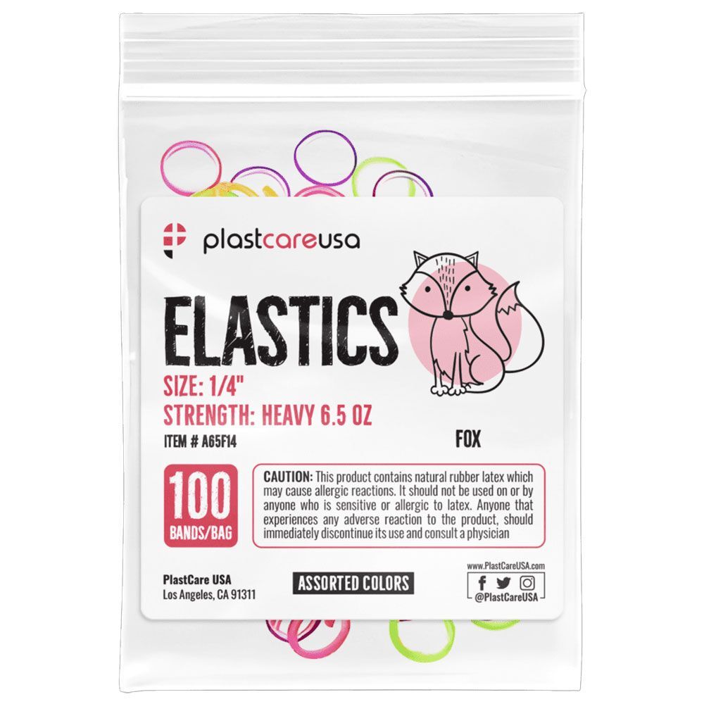 plastcareusa ELASTICS 1/4″ Fox, Heavy 6.5 oz Elastic Bands, Asst Colors, 100/Bag