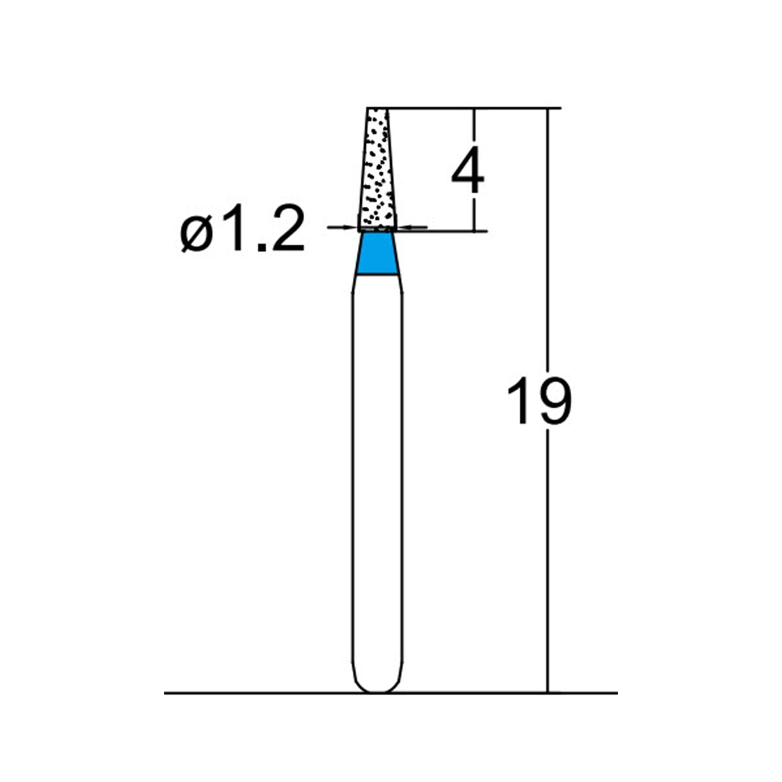 Conical, Truncated 1.2 mm Dia. Medium Grit Diamond Dental Bur 25 Pcs. 168.12M1