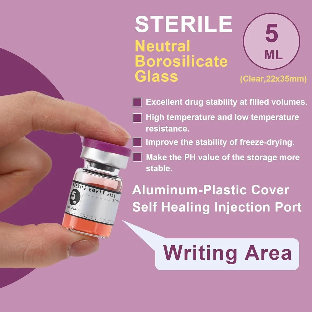 20pcs 5ml Sterile Empty Glass Vials with Self Healing Injection Port + Labels