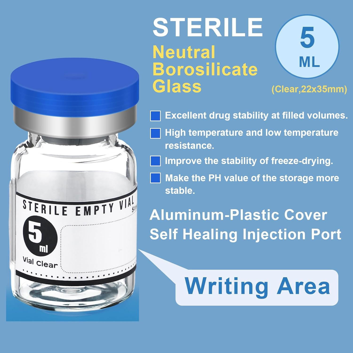20 Pcs 5Ml Sealed Sterile Empty Vials with Self Healing Injection Port