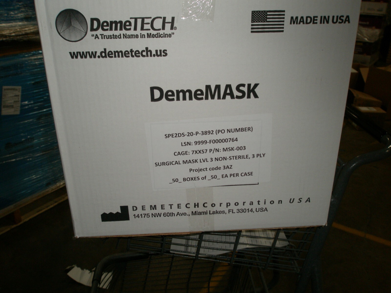 DEMETECH SURGICAL MASK ASTM LEVEL 3 – CASE OF 50 BOXES -50 PER BOX -2500 MASKS