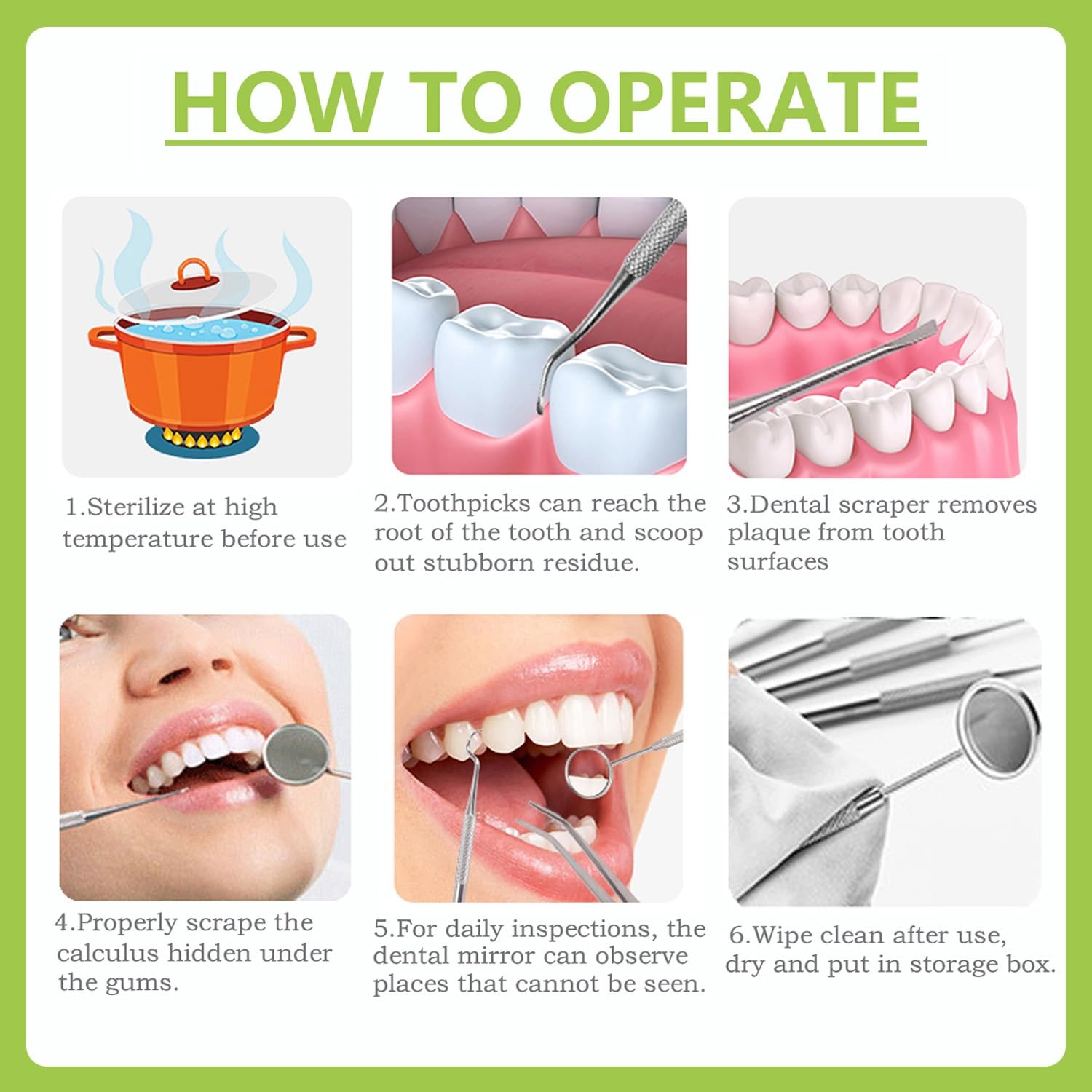 PARYUNGR Dental Tools, Professional Teeth Cleaning 5 Piece Assortment, Silver