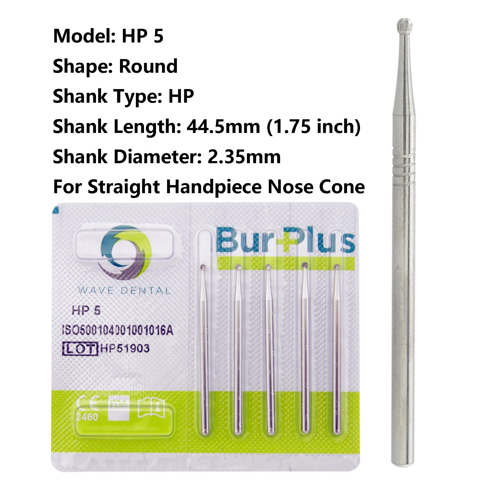 Wave Dental Round Surgical Burs Carbide for Straight Handpiece HP 1/4 2 3 4 5 6