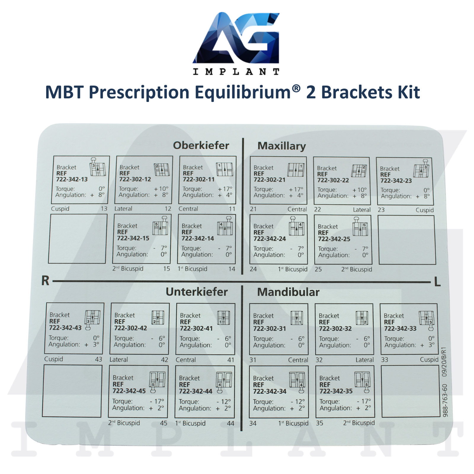 Dental Equilibrium 2 Metal MBT Prescription Brackets Kit 20pcs Orthodontic