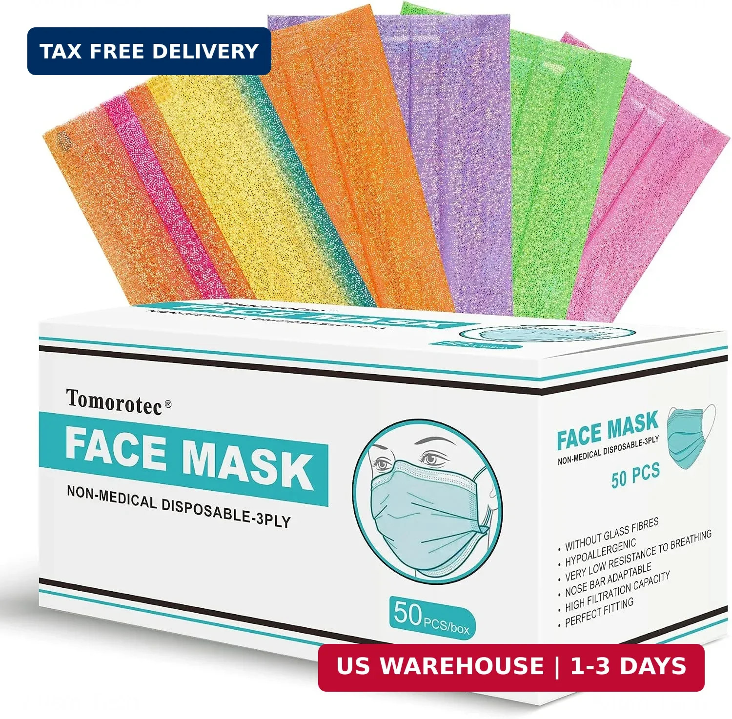 NiHealth 50PCS Stylish Disposable Face Masks for Adults – Breathable 3-Layer Non
