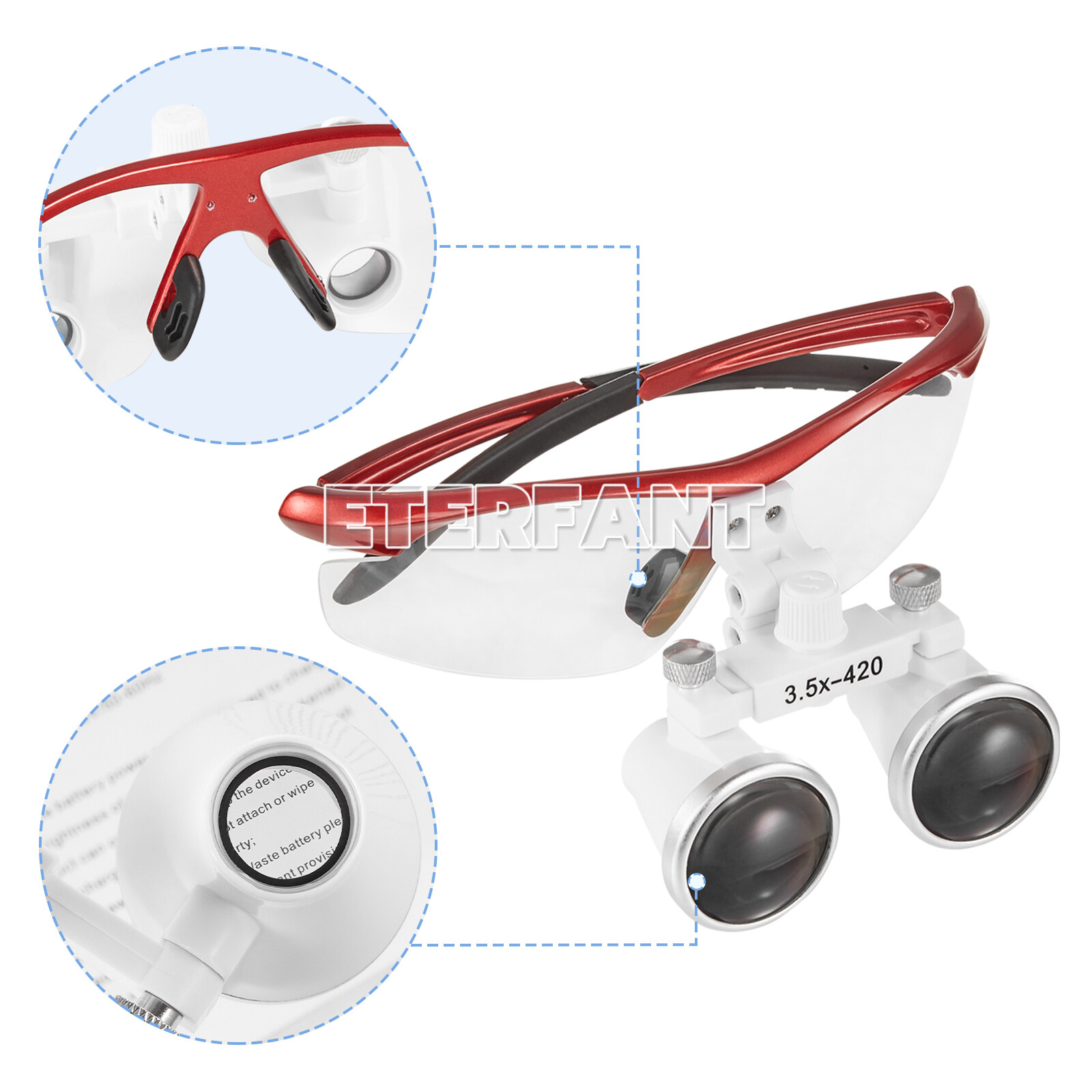 ETERFANT 3.5X Dental Surgical Binocular Loupes Glass Optical Lens Magnifier Red