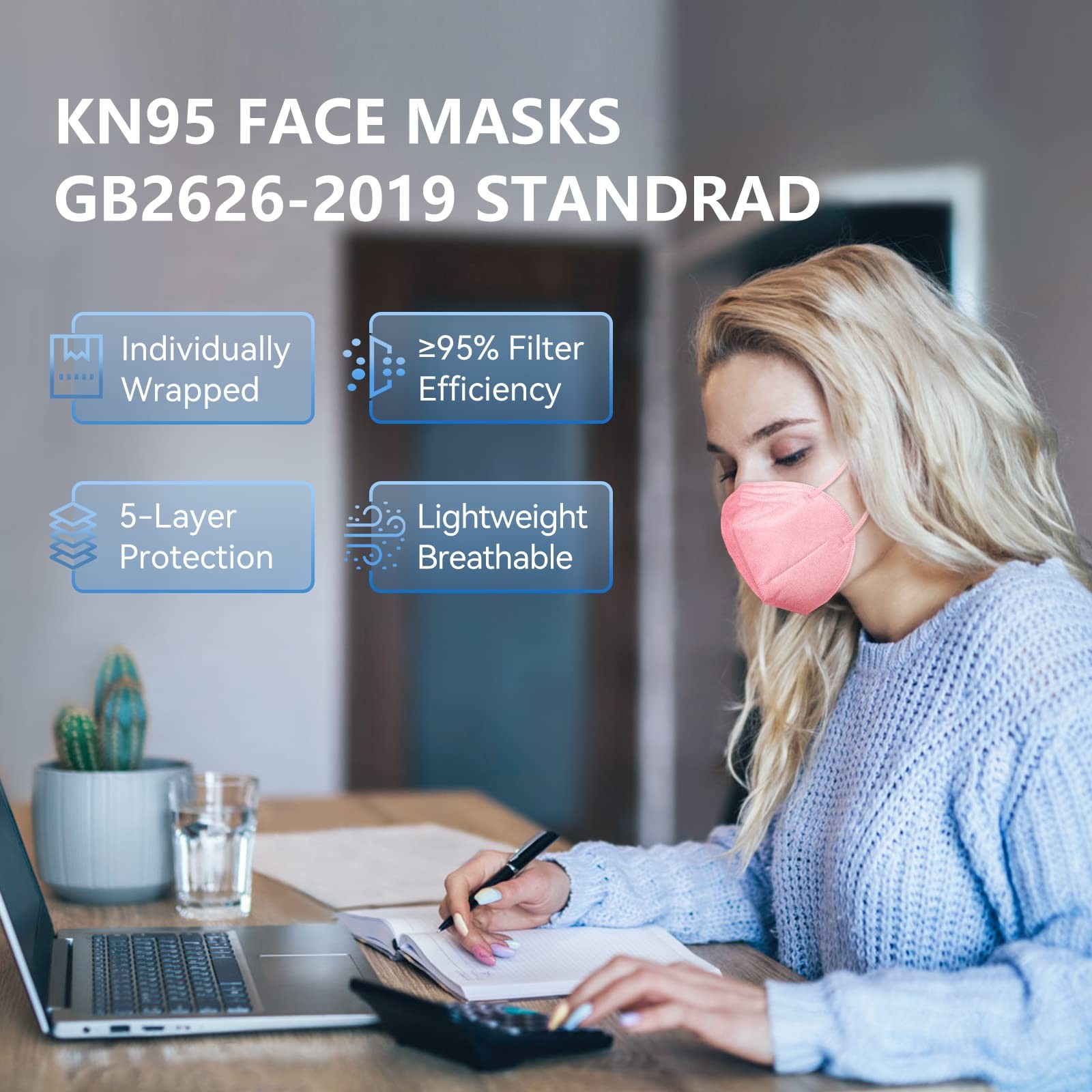 60 Packs KN95 Face Mask, 5-Ply Comfortable Filter Safety Mask, Protective Fac…