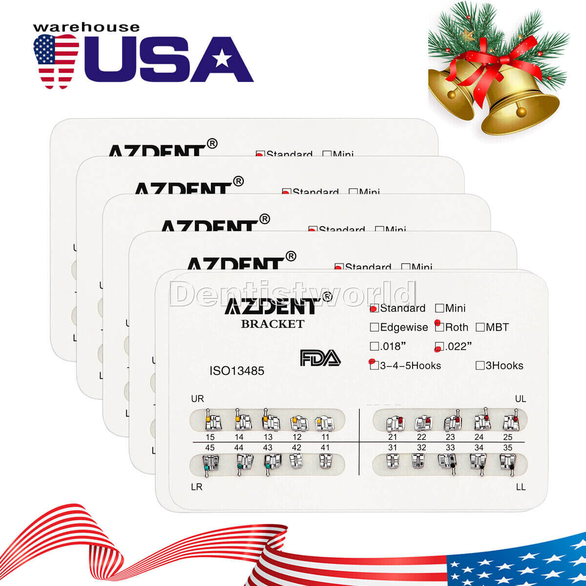 Dental Orthodontic Brackets Teeth Braces Standard Roth .022 Hooks 3-4-5