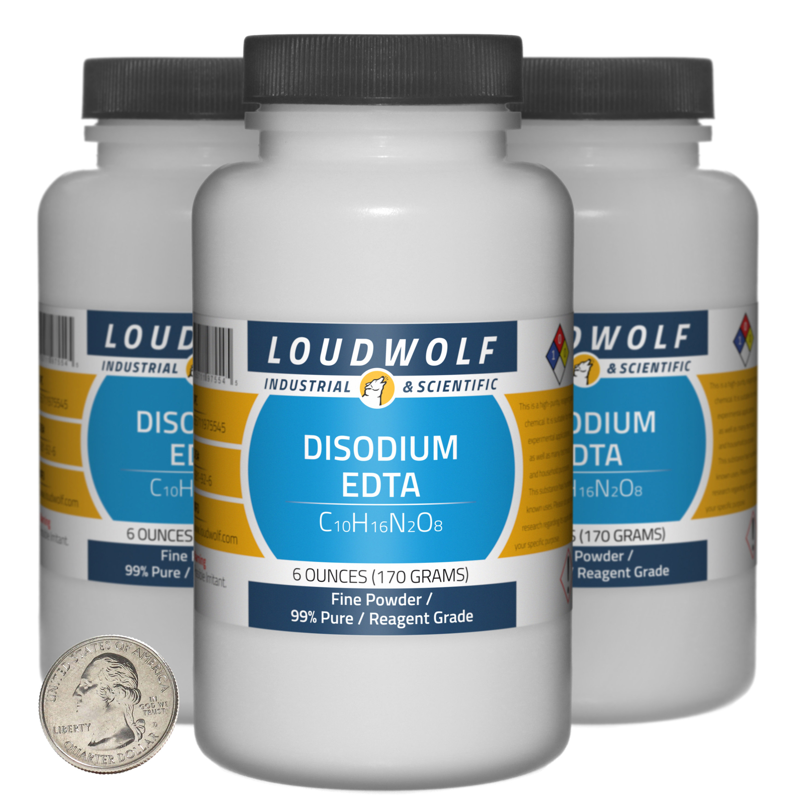 Disodium EDTA / 1.1 Pounds / 3 Bottles / 99% Pure Reagent Grade / Fine Powder