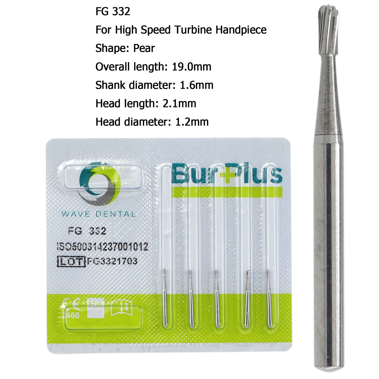 Wave Dental Carbide Burs FG 330 331 332 Bur High Speed Pear Shape Friction Grip