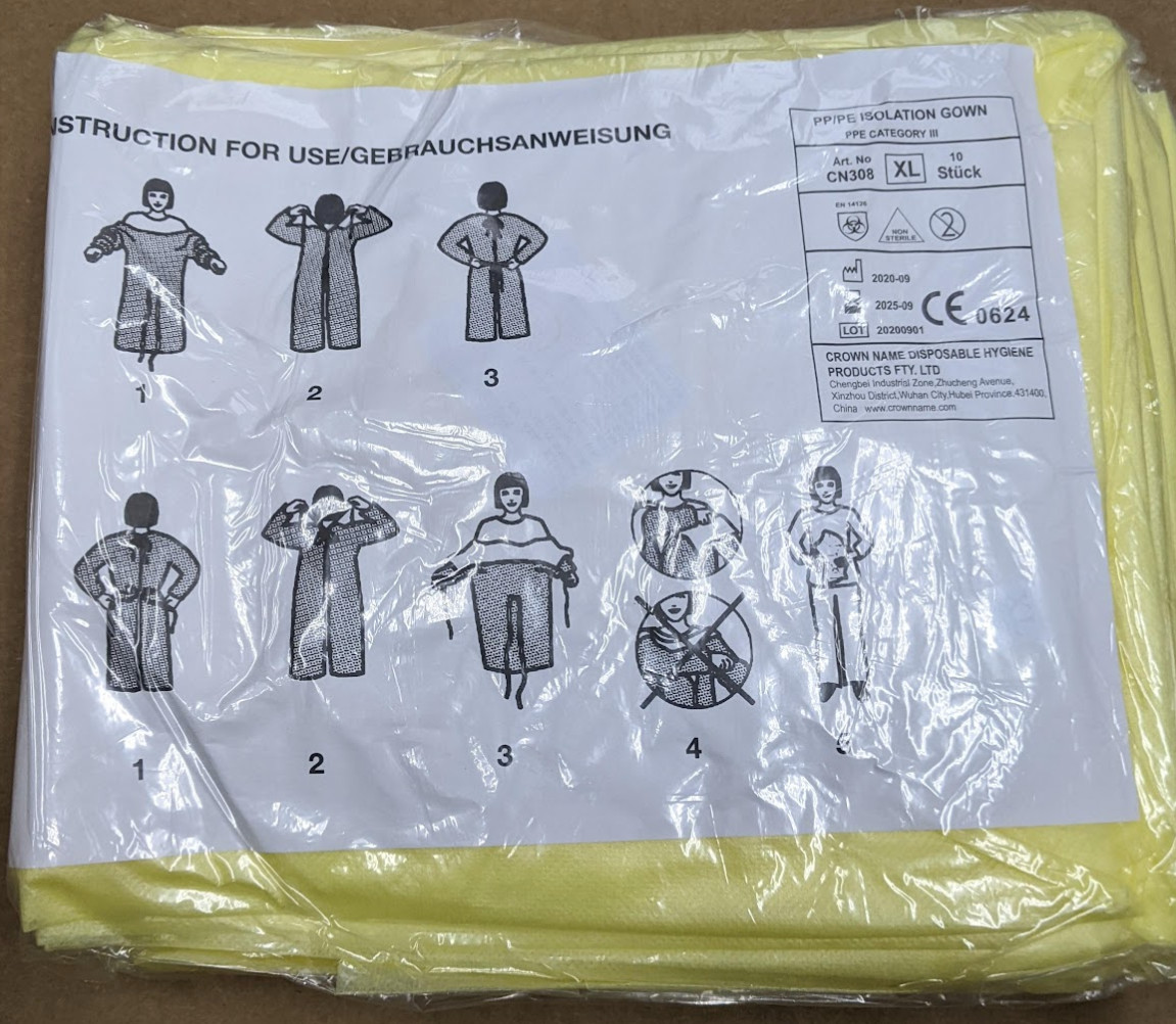Isolation Gown PPE Category III 3 Disposable Cuff Yellow XL 100 PCS CASE