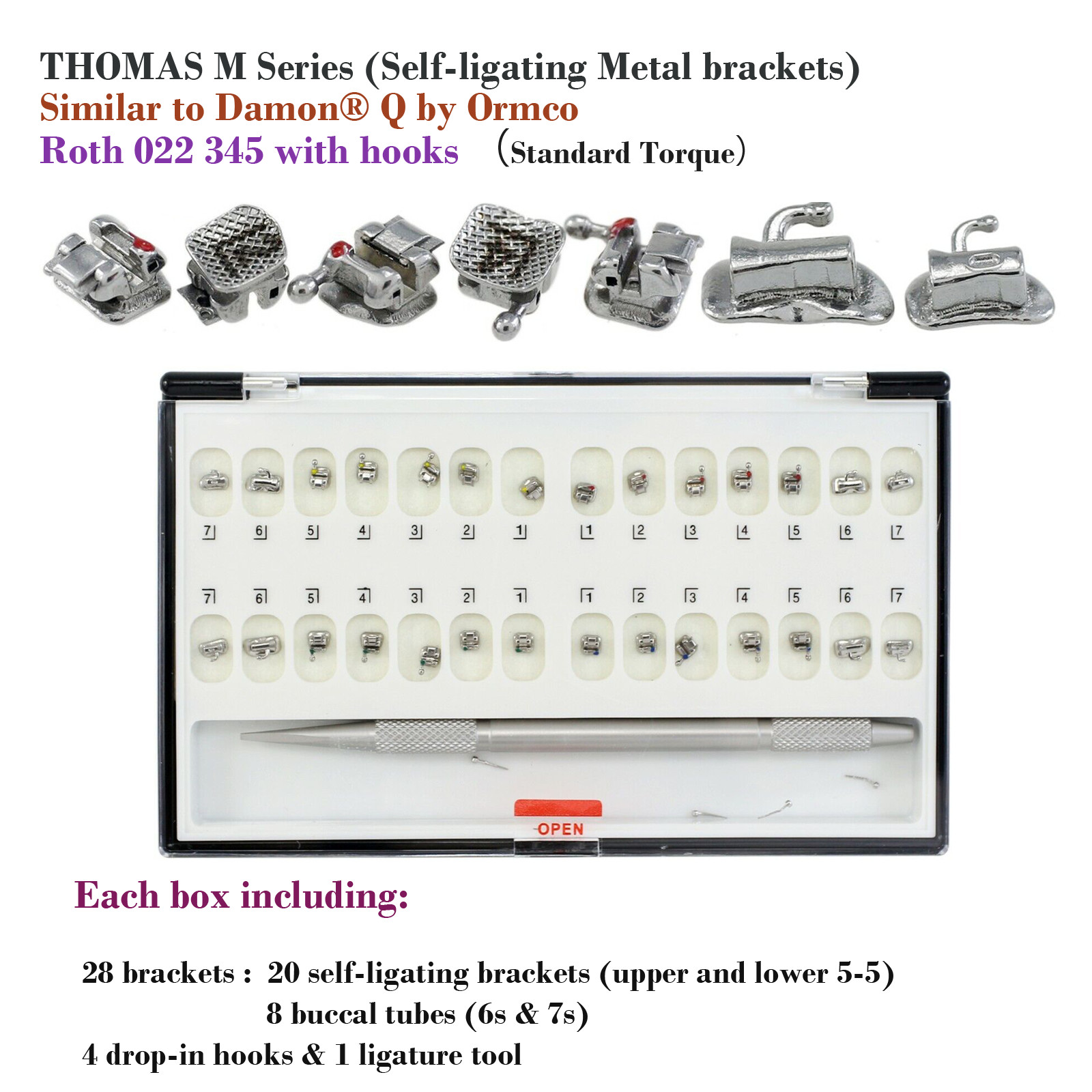 Dental Orthodontic Bracket Metal Braces Mini Standard Roth MBT 022 018 Damon Q