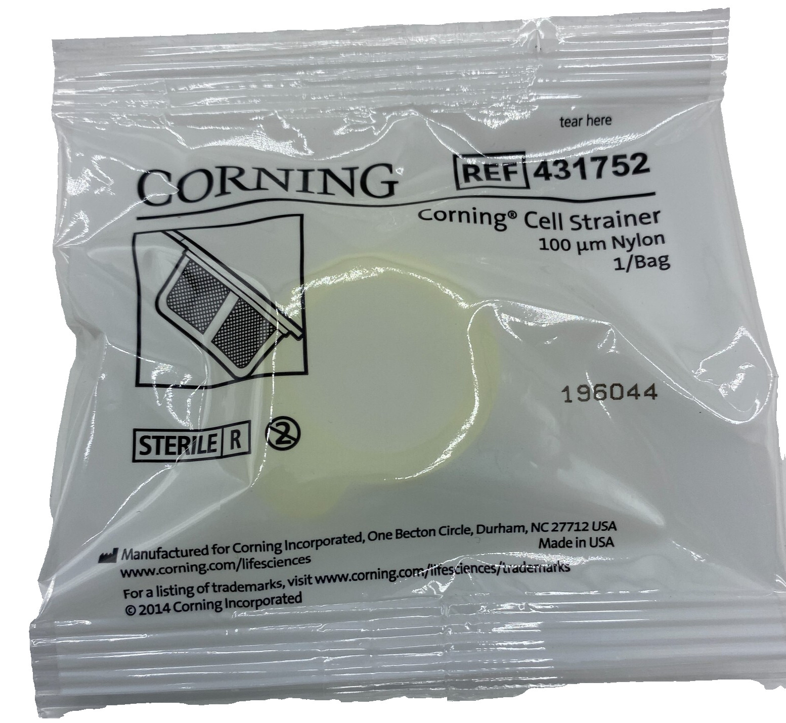 LOT OF 25 CORNING 431752 100µm Cell Strainer, Yellow, Sterile, Nylon 1/Bag New🎯