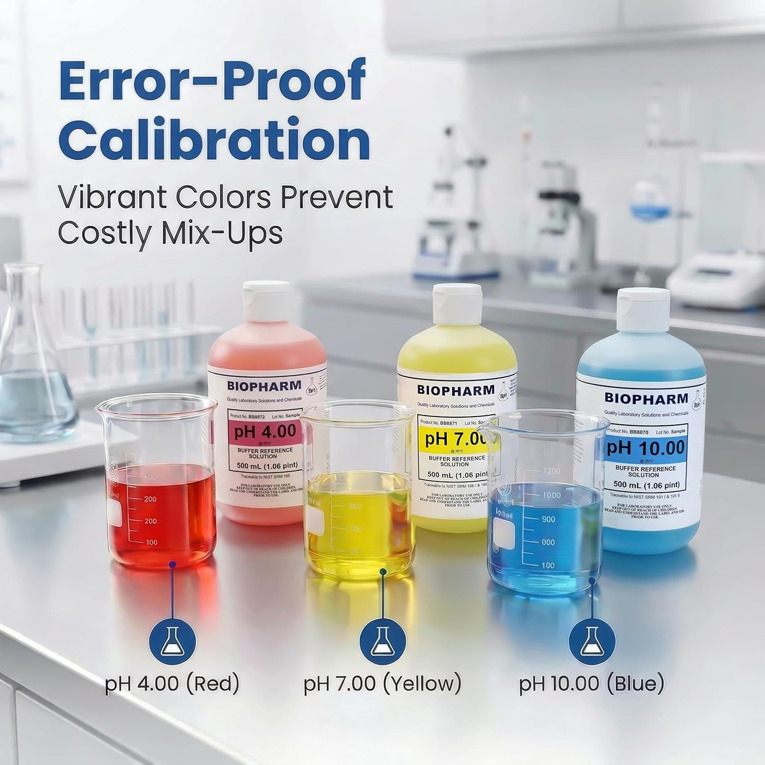 pH Buffer Calibration Solution Kit 4-Pack — 250 mL 8.4 fl oz Each: pH 4.00 Bu…