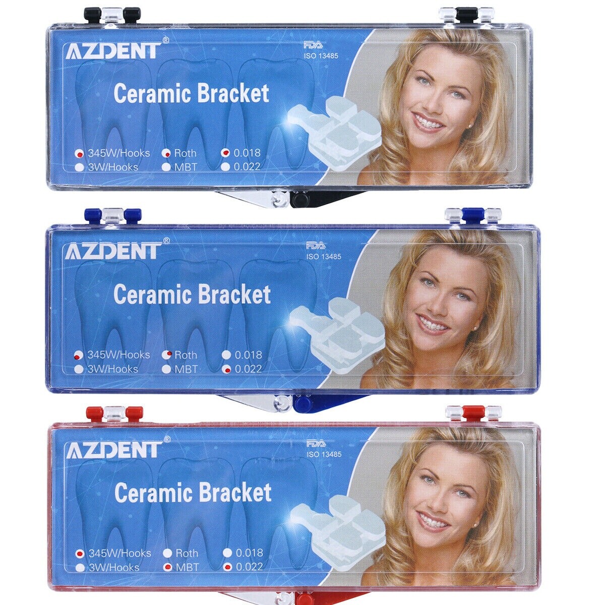 AZDENT Brackets cerámicos ortodoncia dental 5*5 Roth MBT 022/018 Ganchos 345