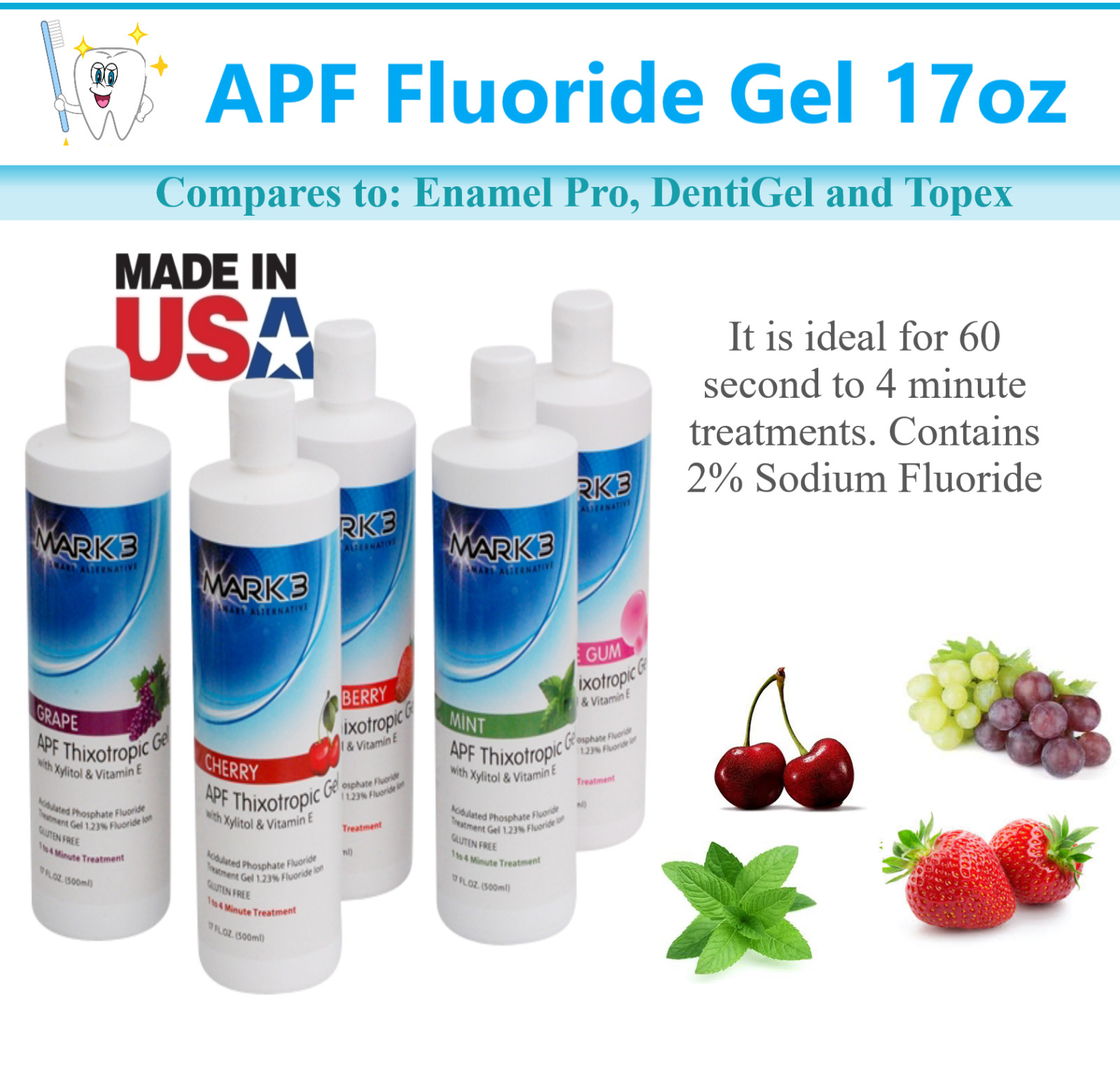 2/Pk Dental Oral Fluoride Gel 60 Second 16 Oz 1.23% APF Fluoride Gel, Exp 11/26